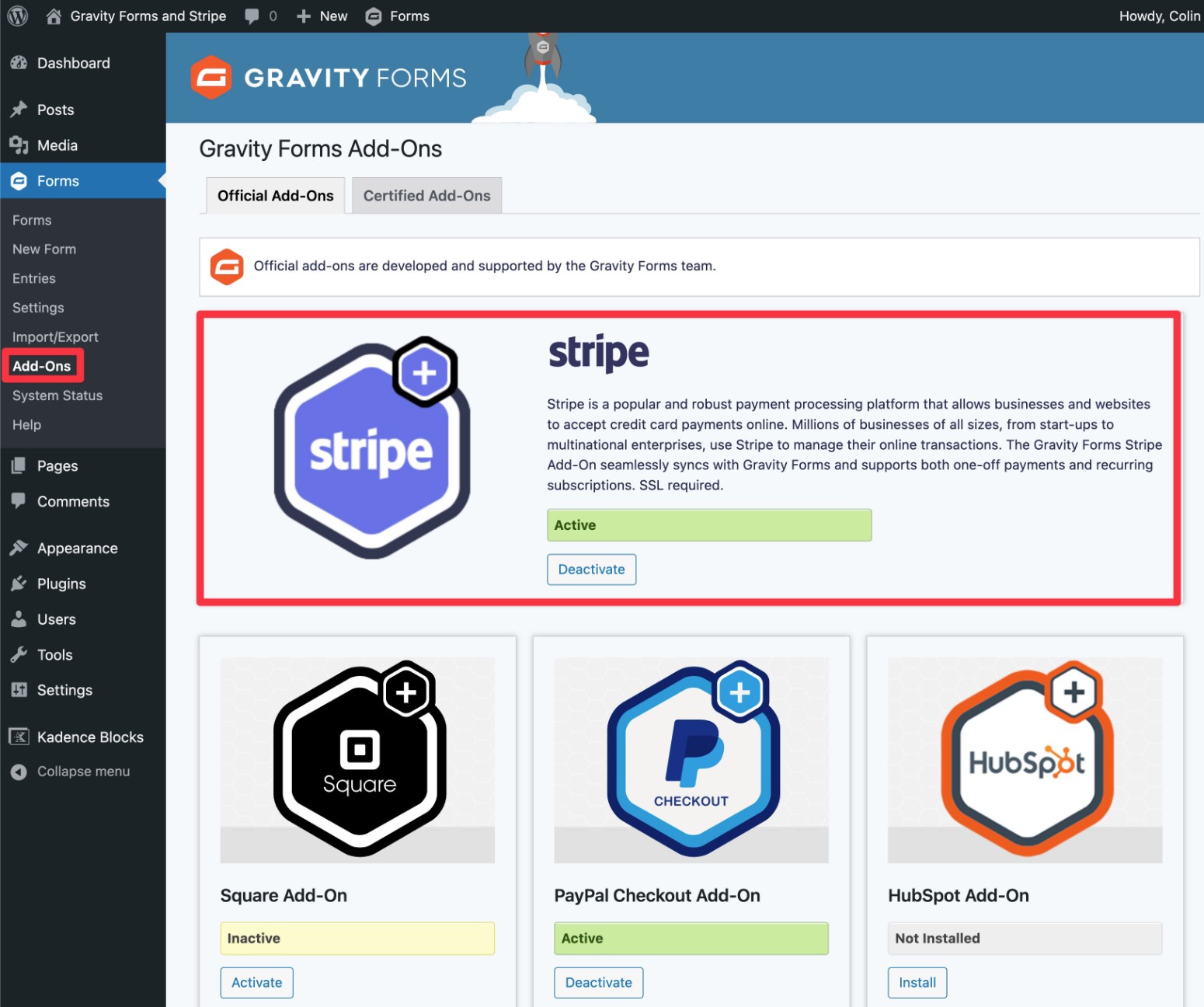 Install the Gravity Forms Stripe Add-on