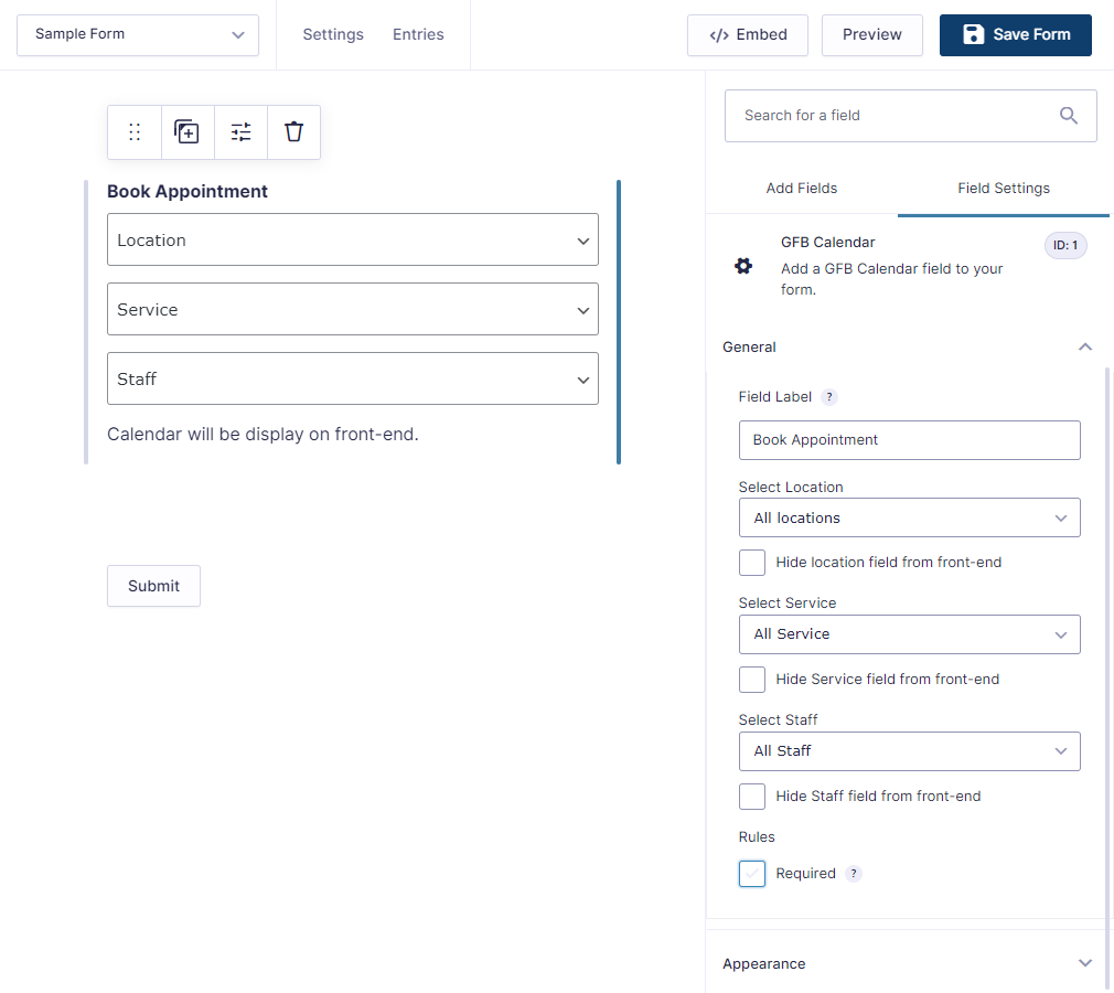 Booking form