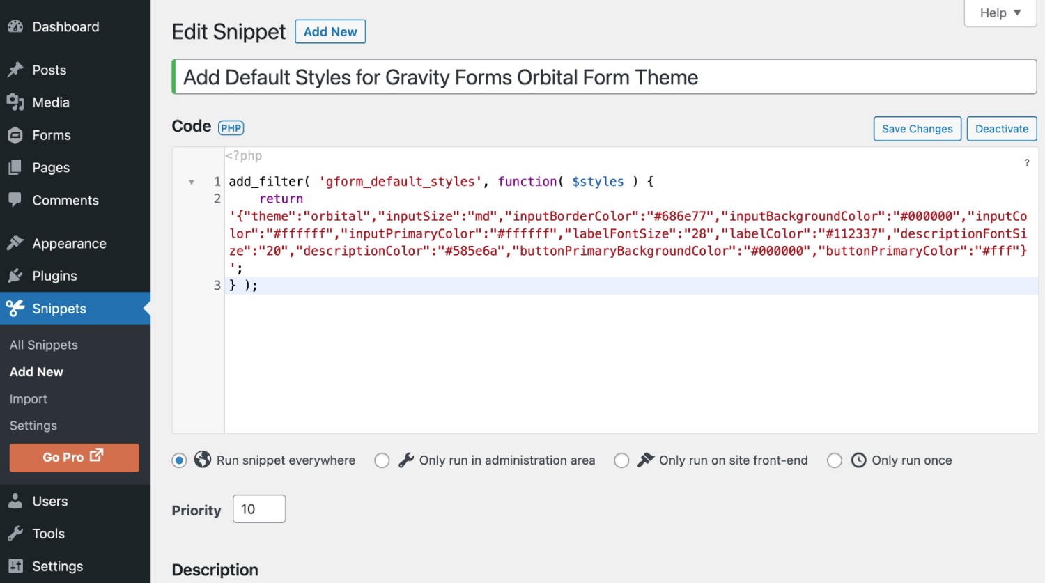 How to set default styles for Gravity Forms Orbital form theme