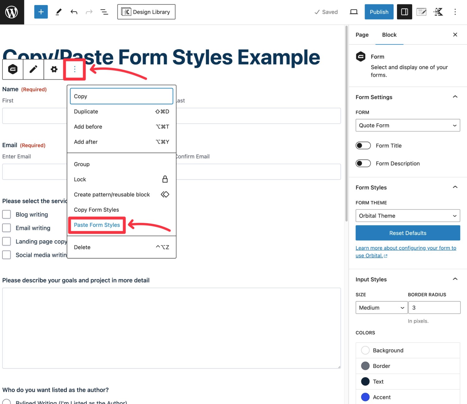 How to paste form styles