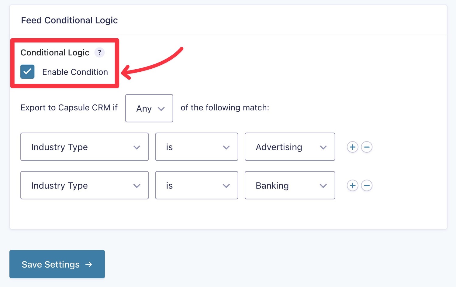 Adding conditional logic to the Gravity Forms Capsule CRM add-on