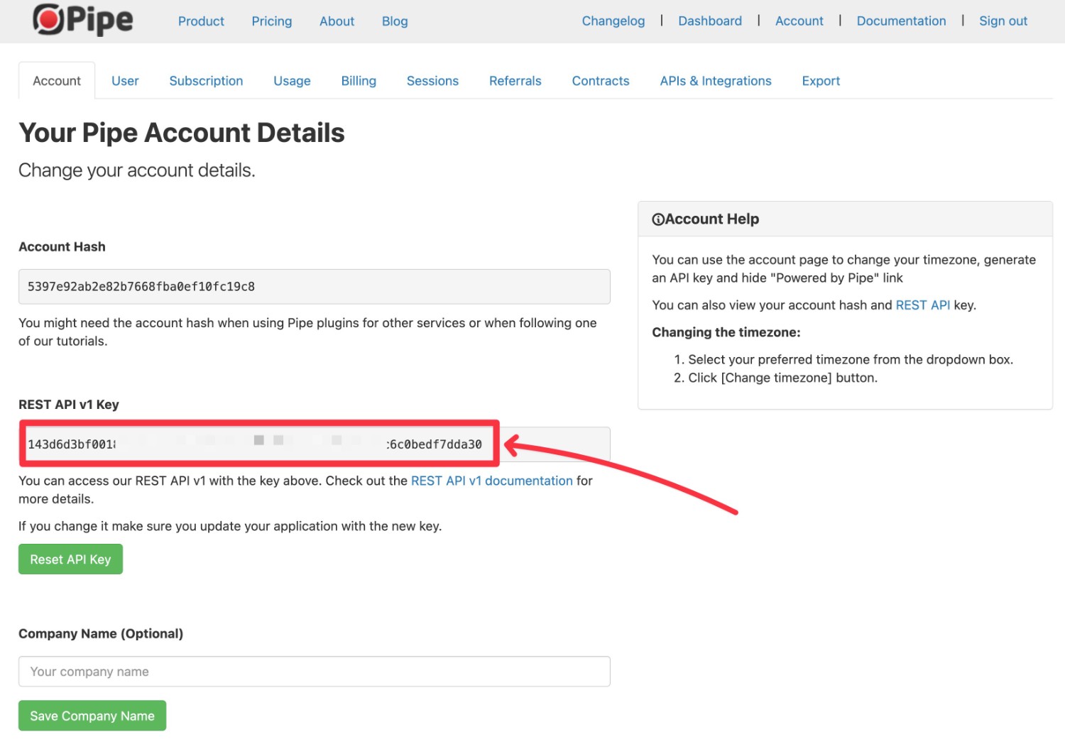 How to access the account API key