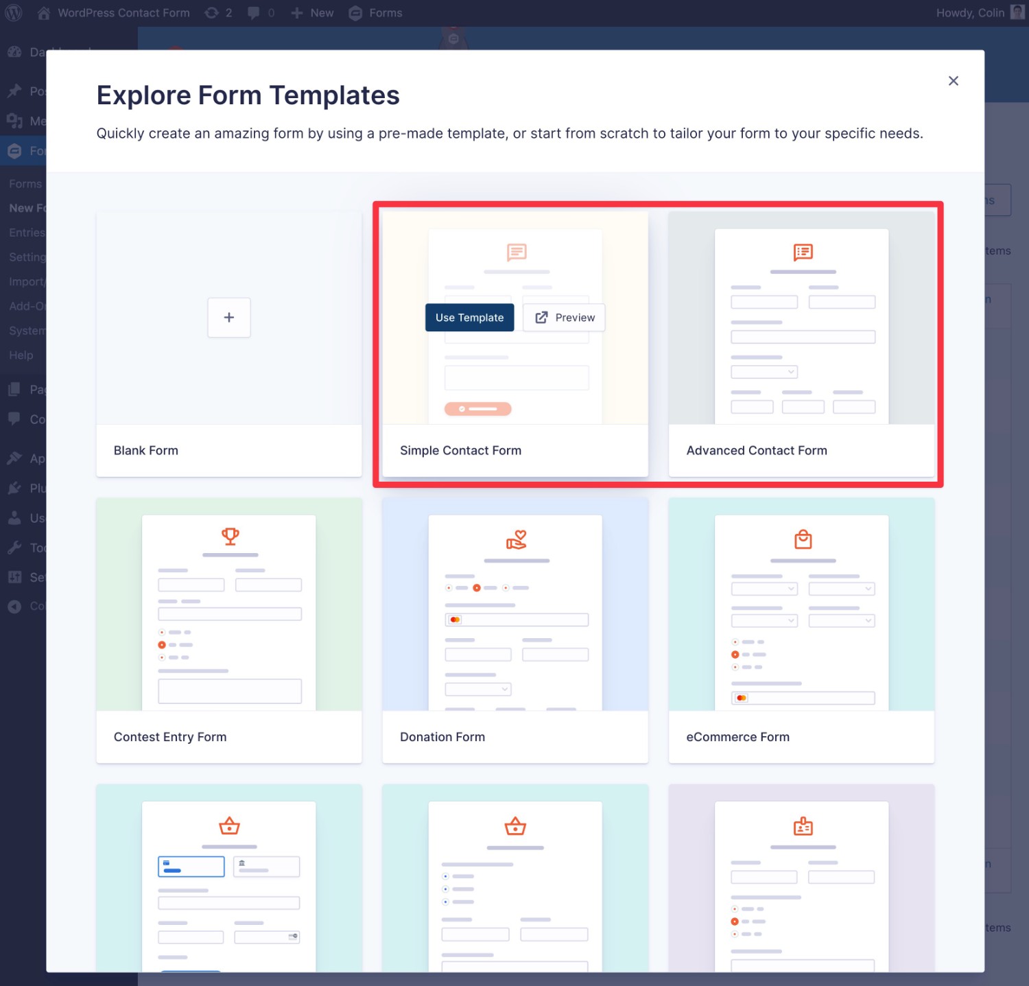 Gravity Forms WordPress contact form templates