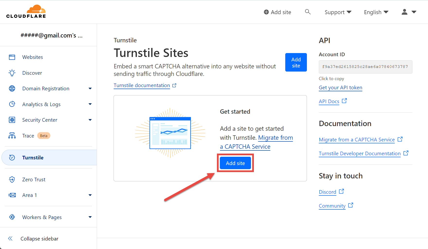 Cloudflare Add Site Button