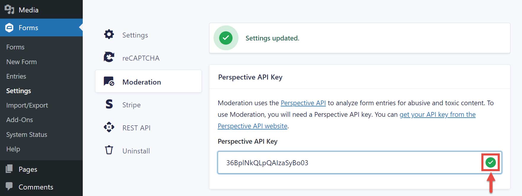 Moderation API Check Confirmation 