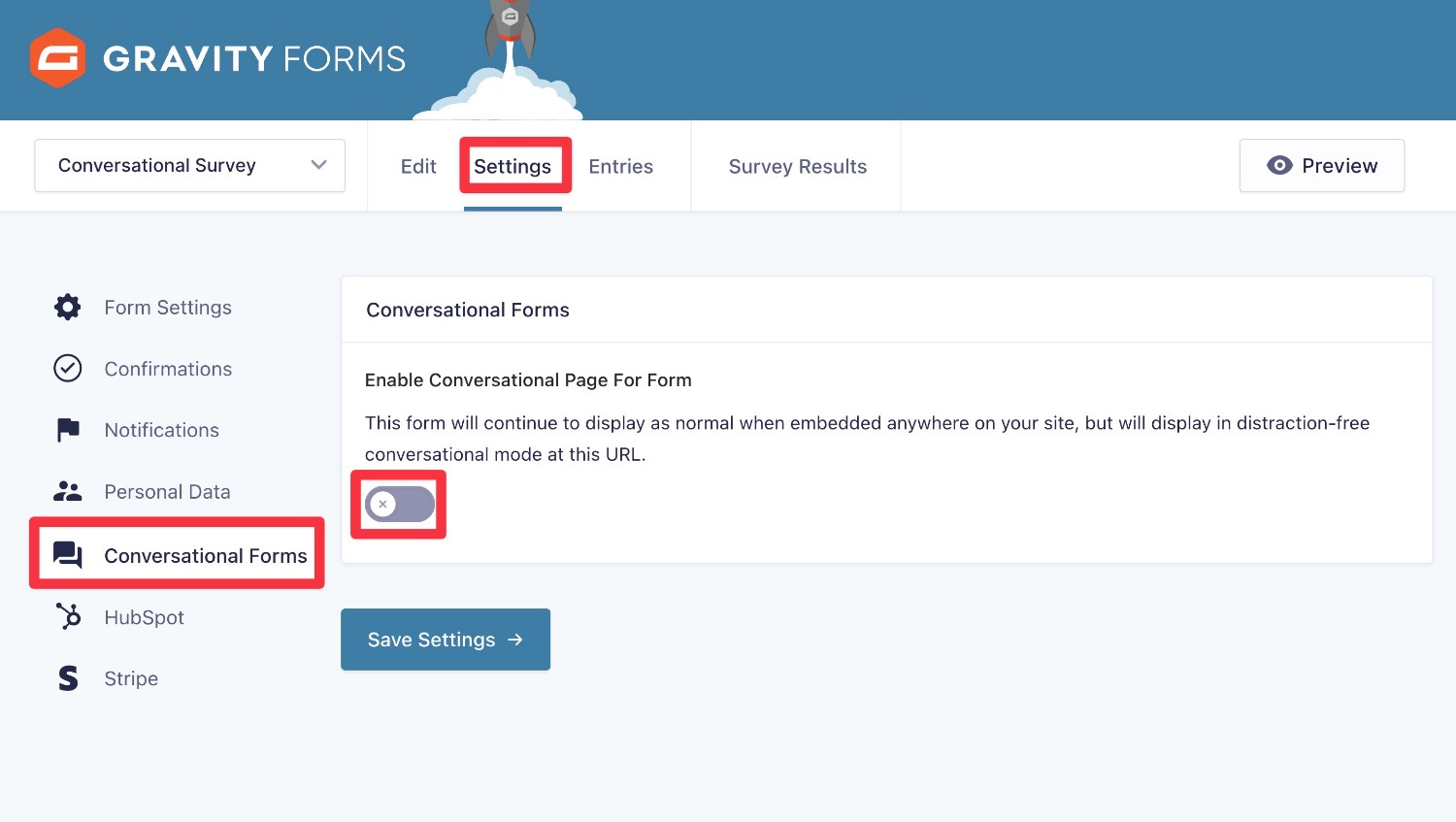 Enable the conversational form interface