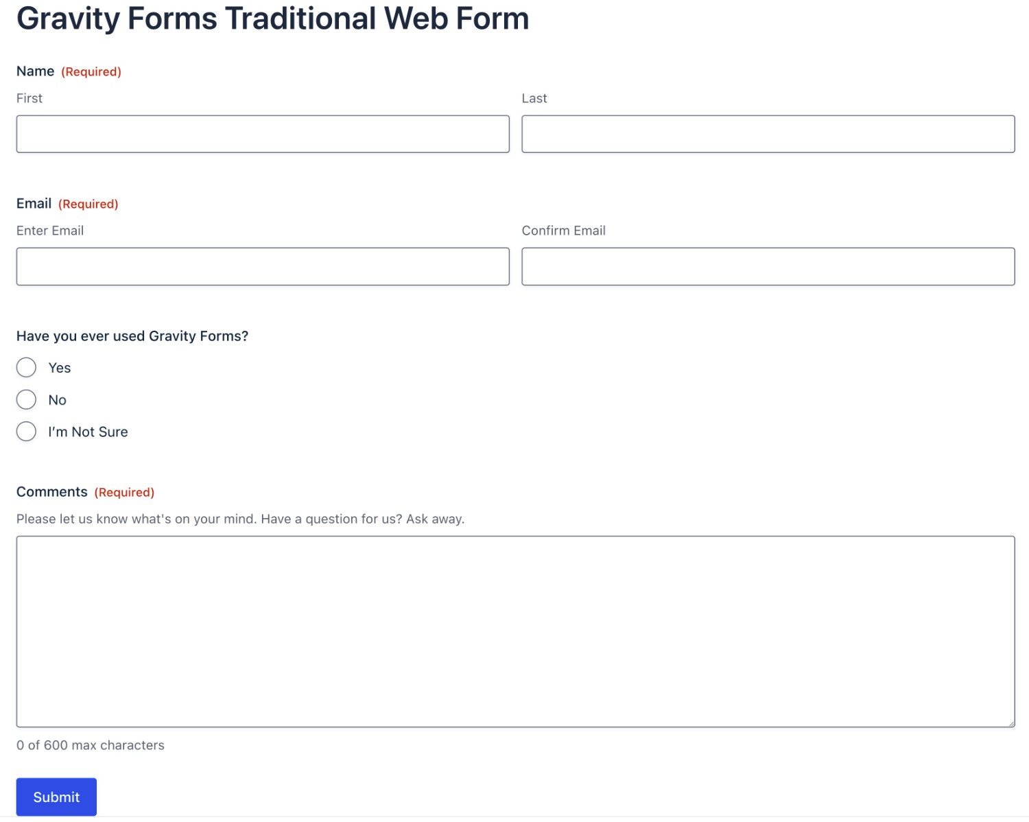 Gravity Forms web form example