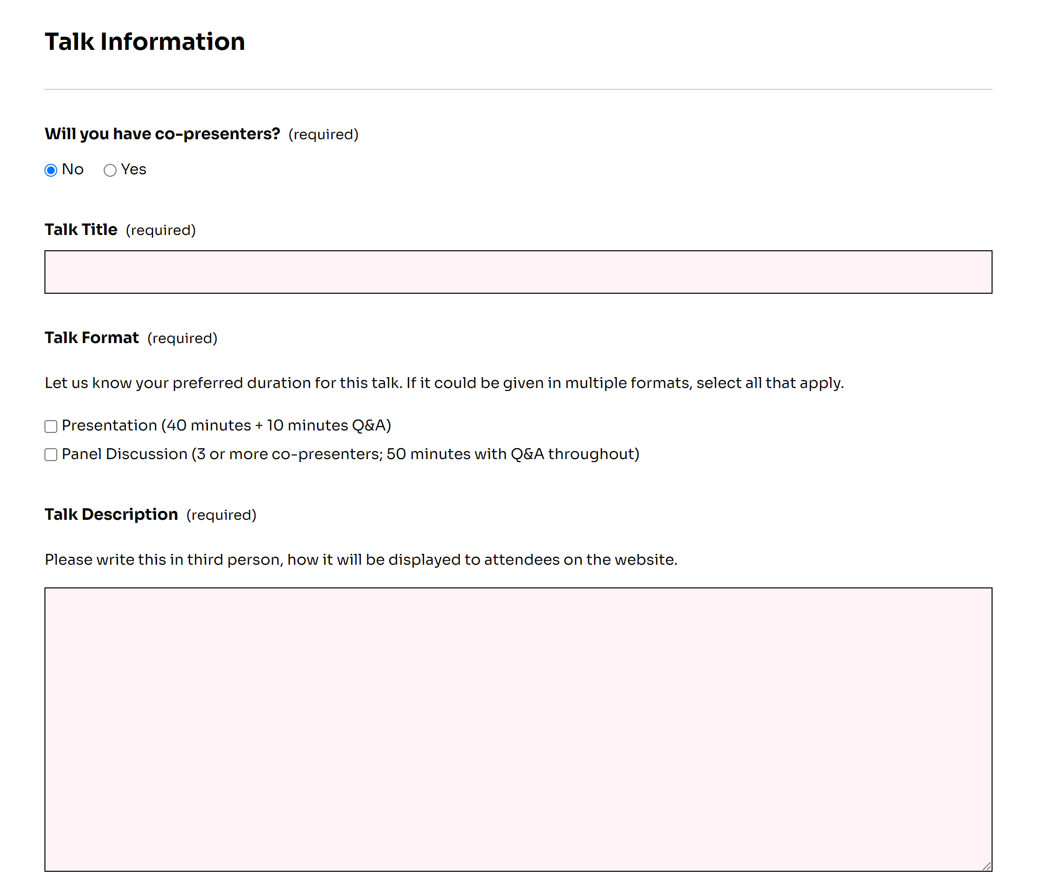 Application Form Talk Info