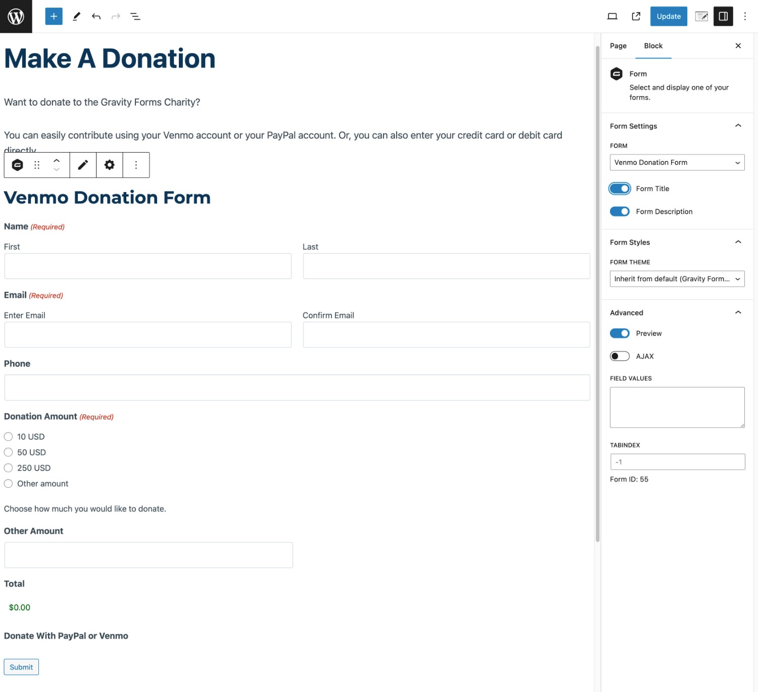 Embed your Venmo donation form