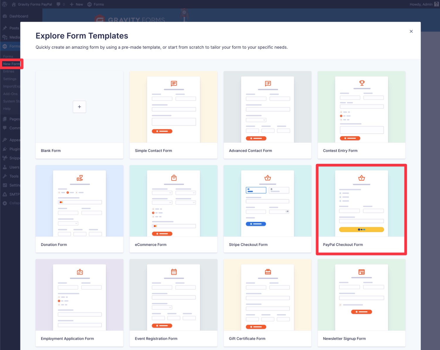 Choose Gravity Forms PayPal payment form template