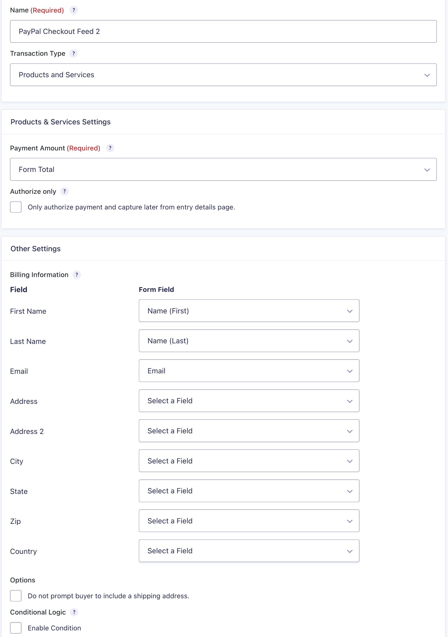 Configure one-time payment feed