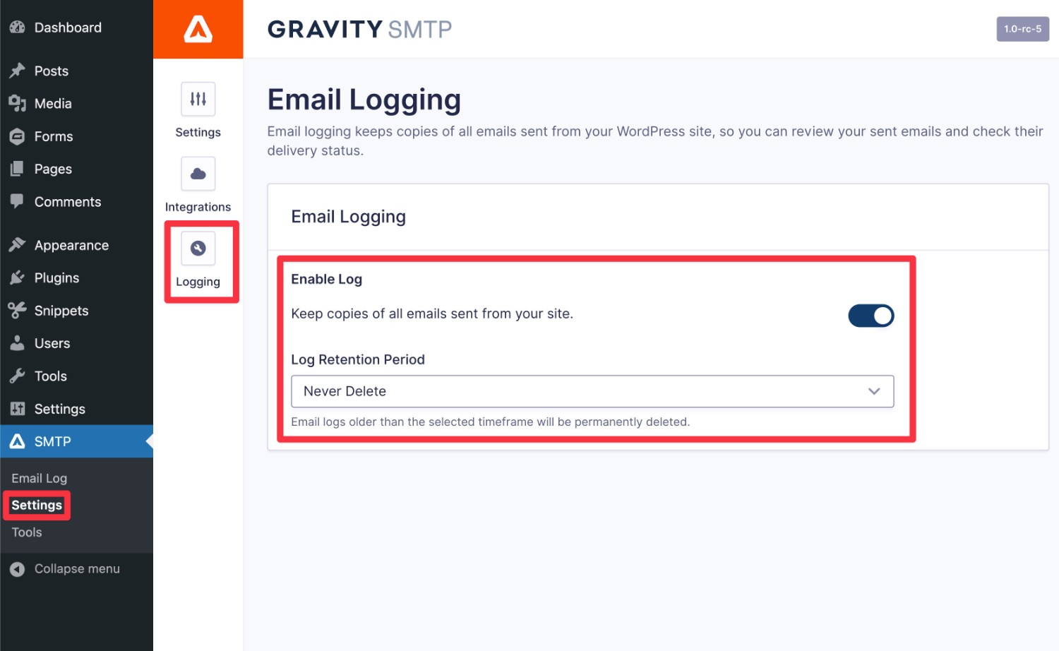 Configure Gravity SMTP email logging
