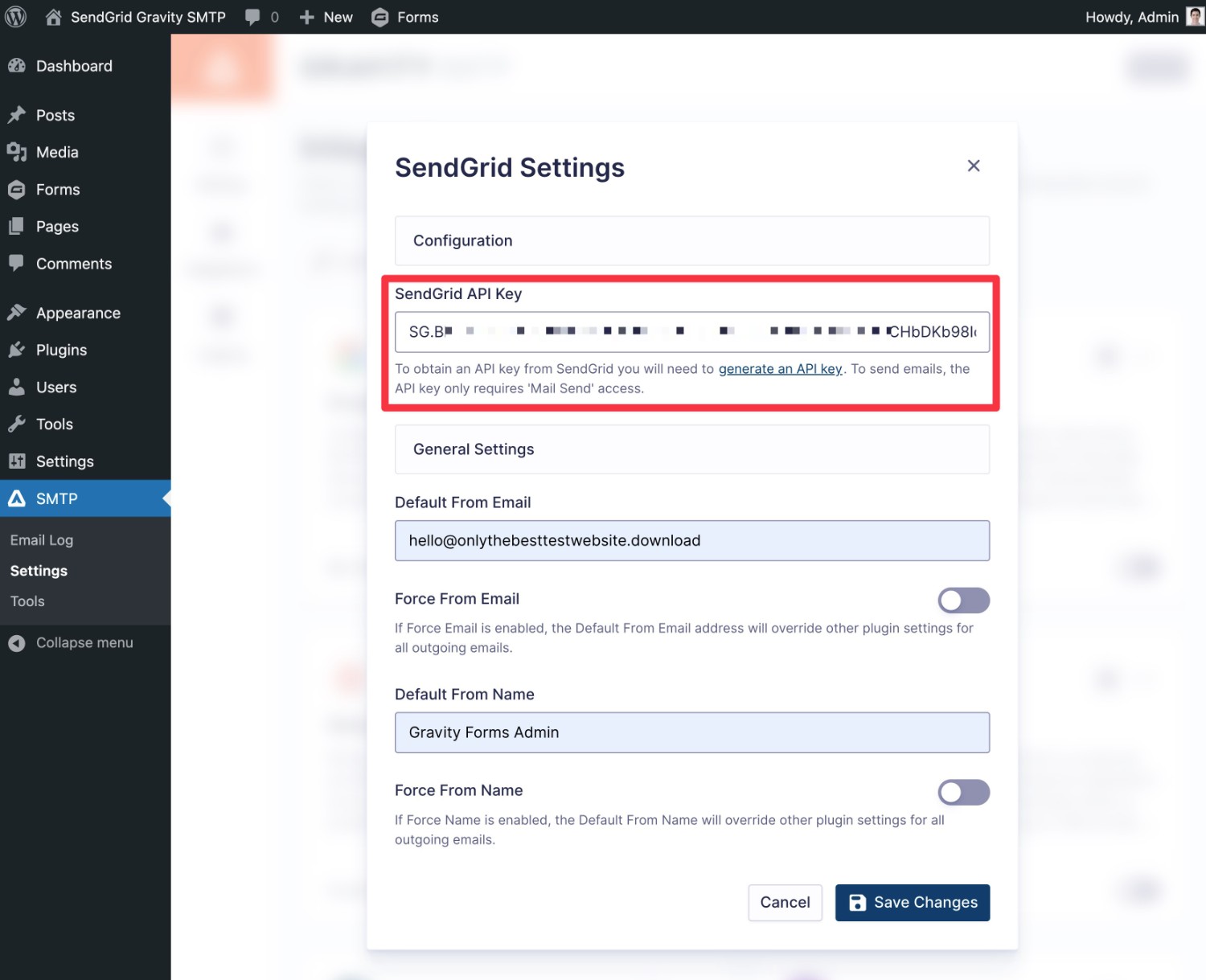 How to configure the SendGrid settings
