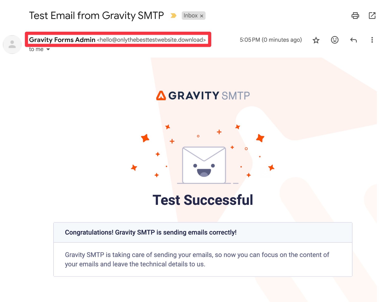 Gravity SMTP test email