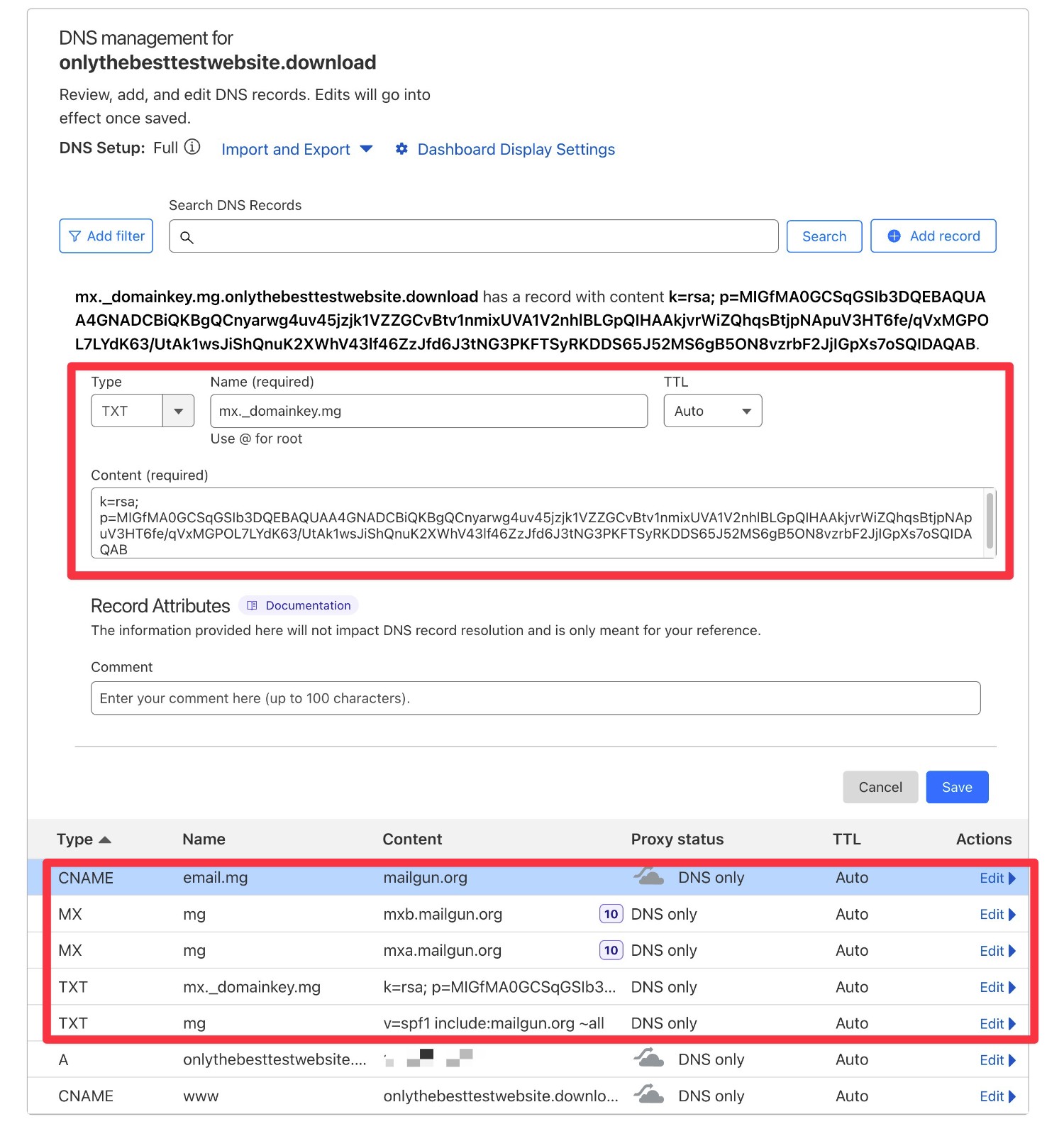 Add DNS records to Cloudflare