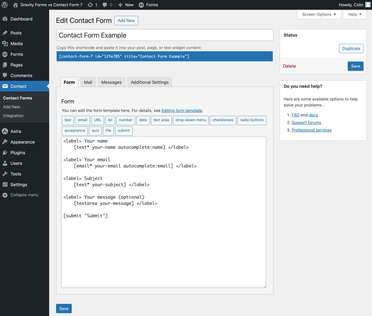 Contact Form 7 form builder interface