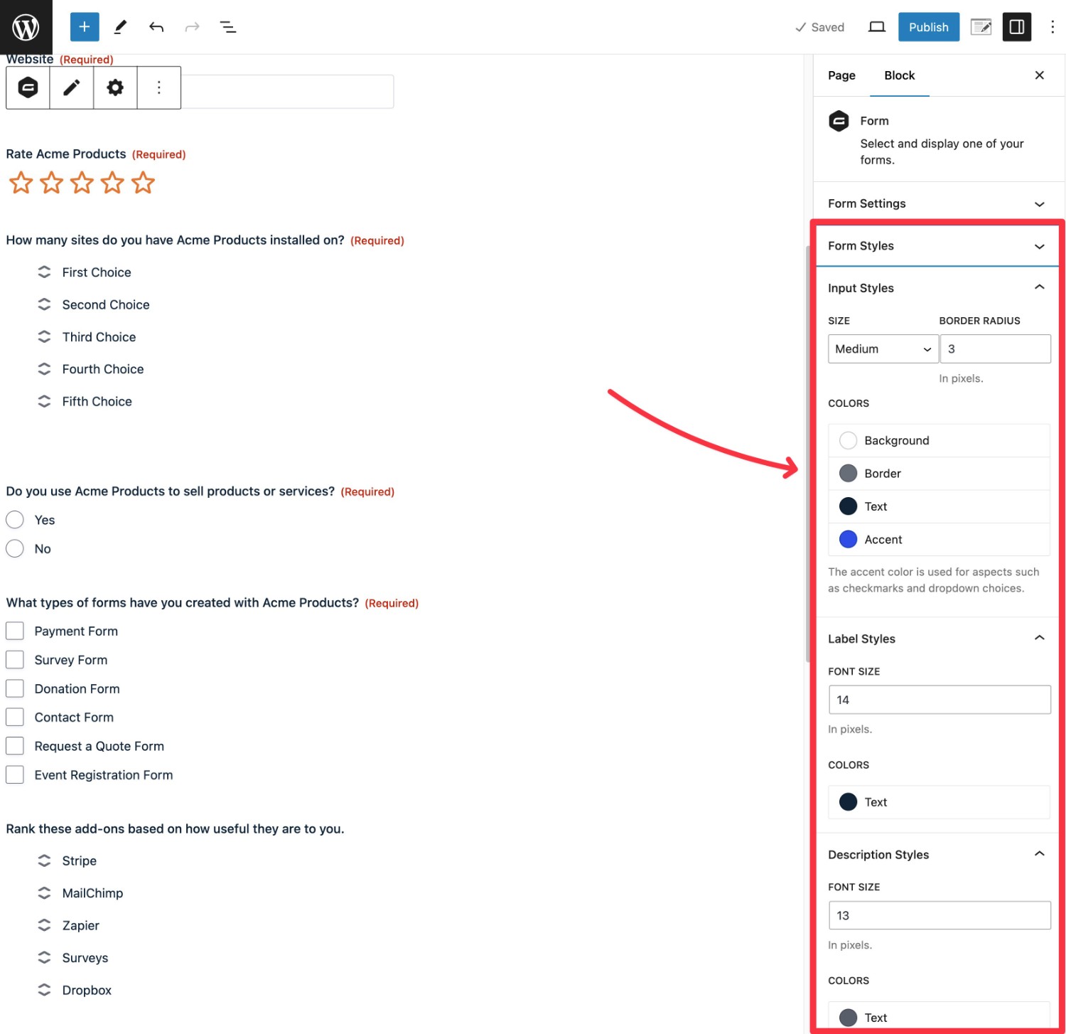 Gravity Forms embed options