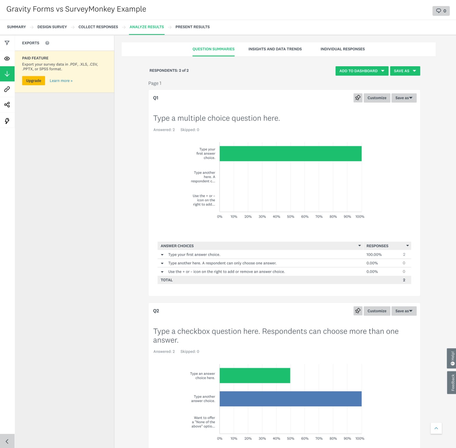 SurveyMonkey analysis options