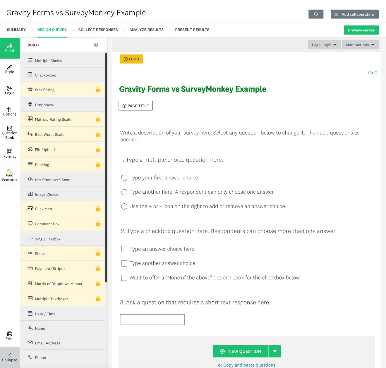 SurveyMonkey builder