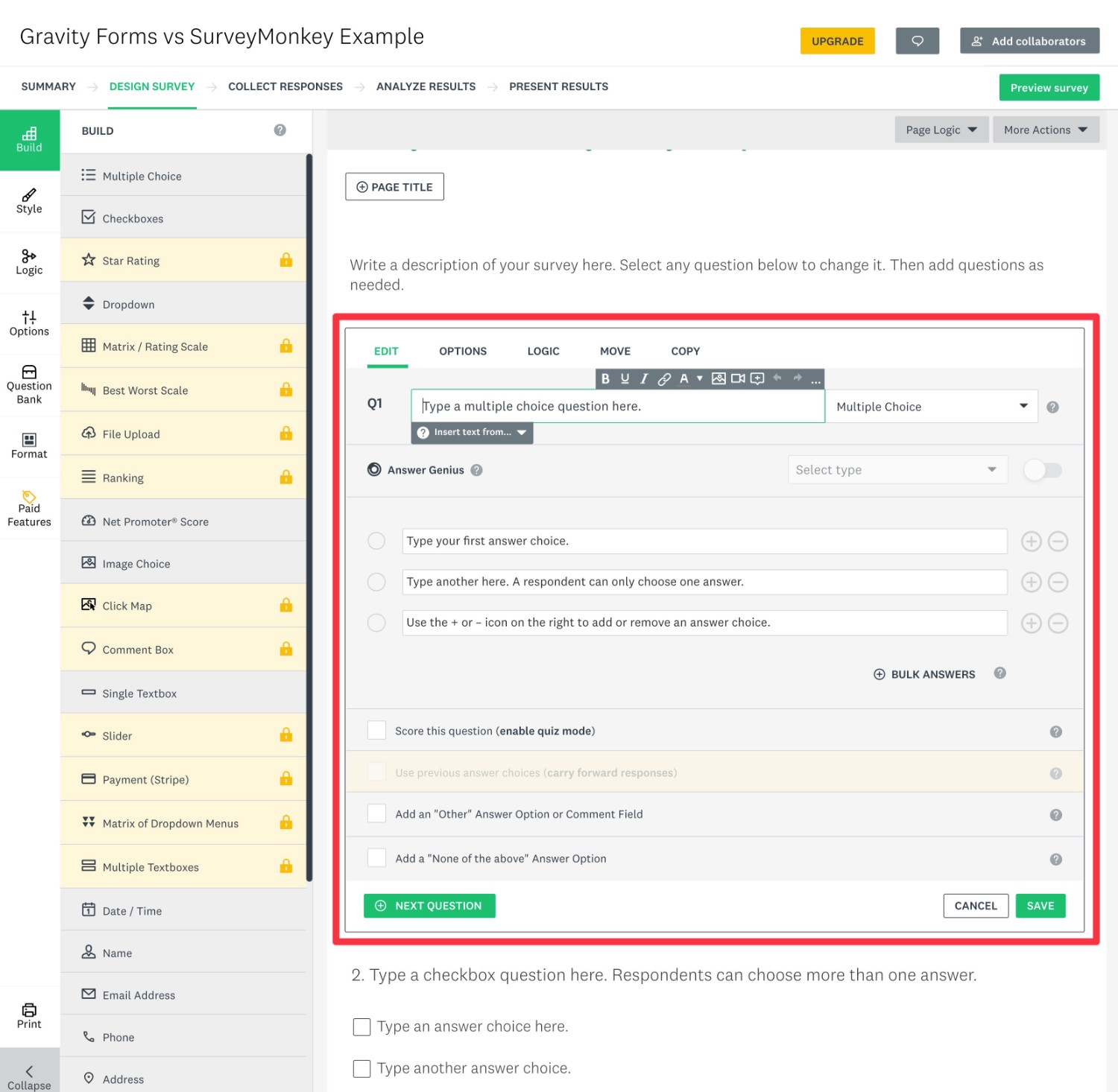 SurveyMonkey field options