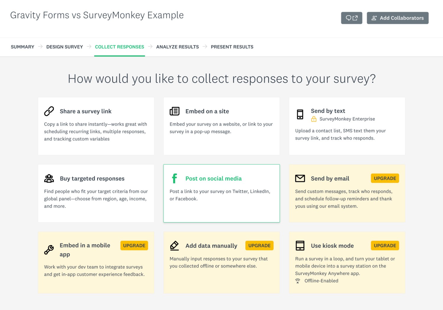 SurveyMonkey embed options