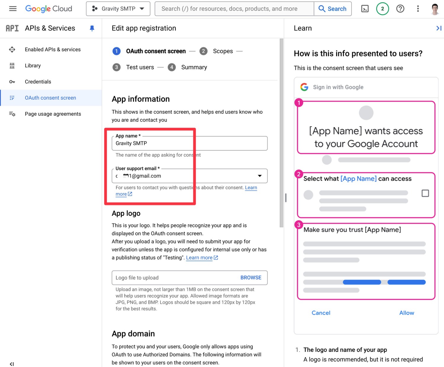 Enter oAuth details