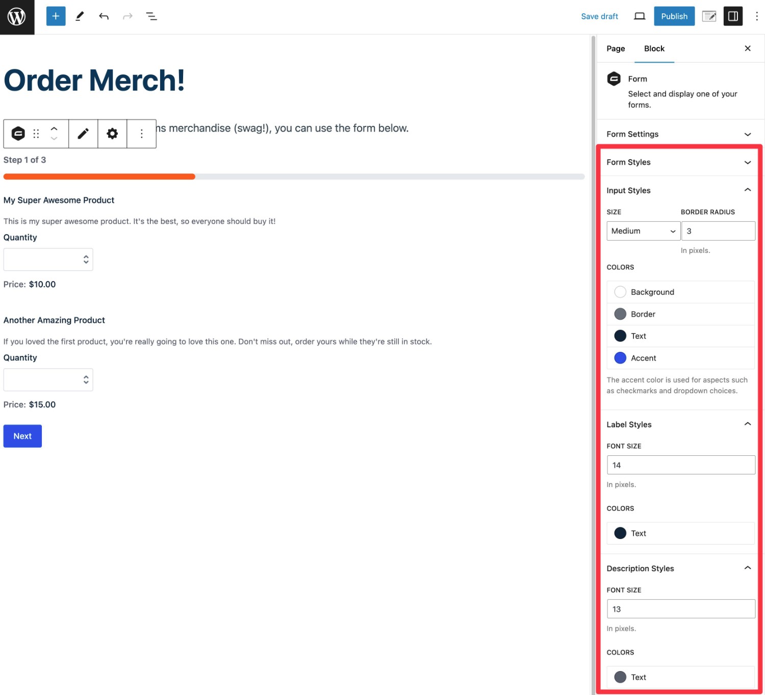 Embedding your WordPress payment form using the Form block