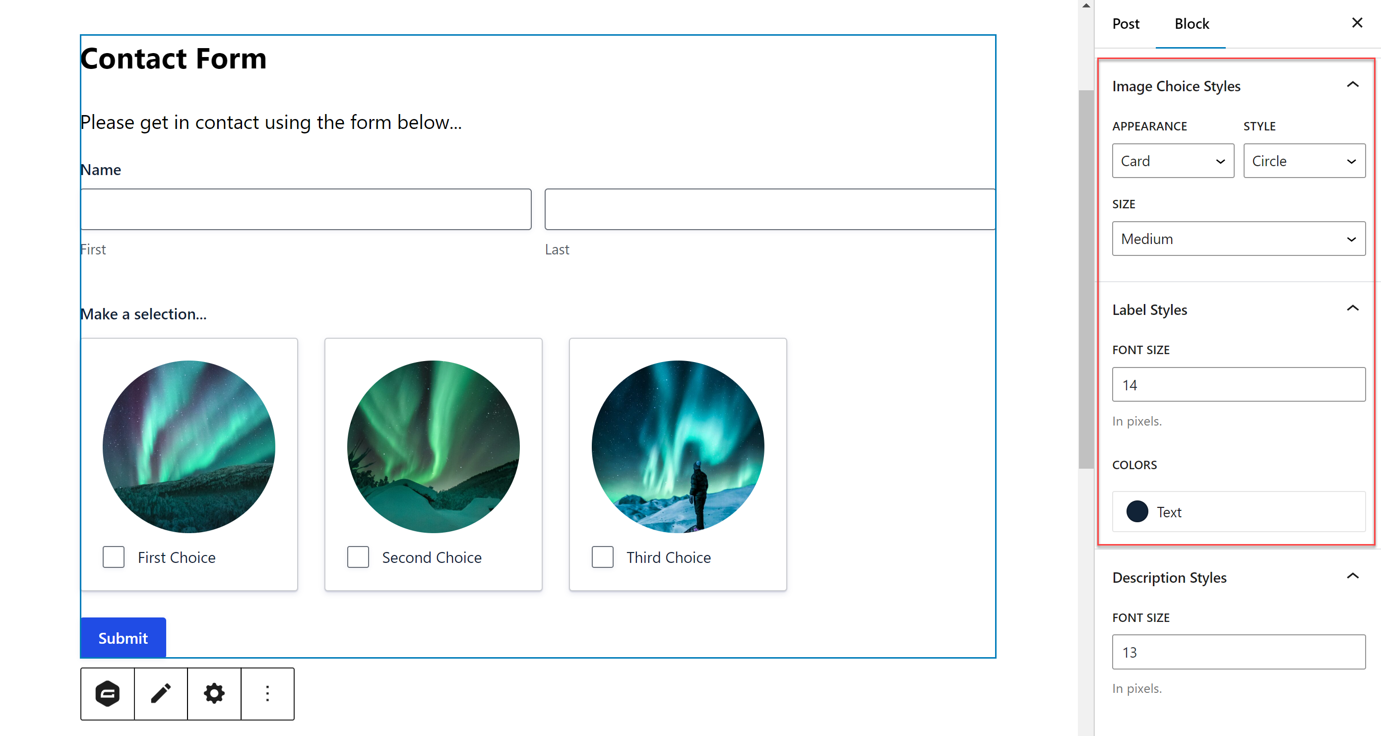 Image Choice Field Block Editor