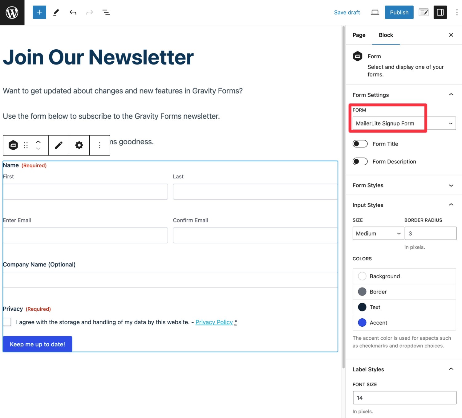 Embed your MailerLite signup form