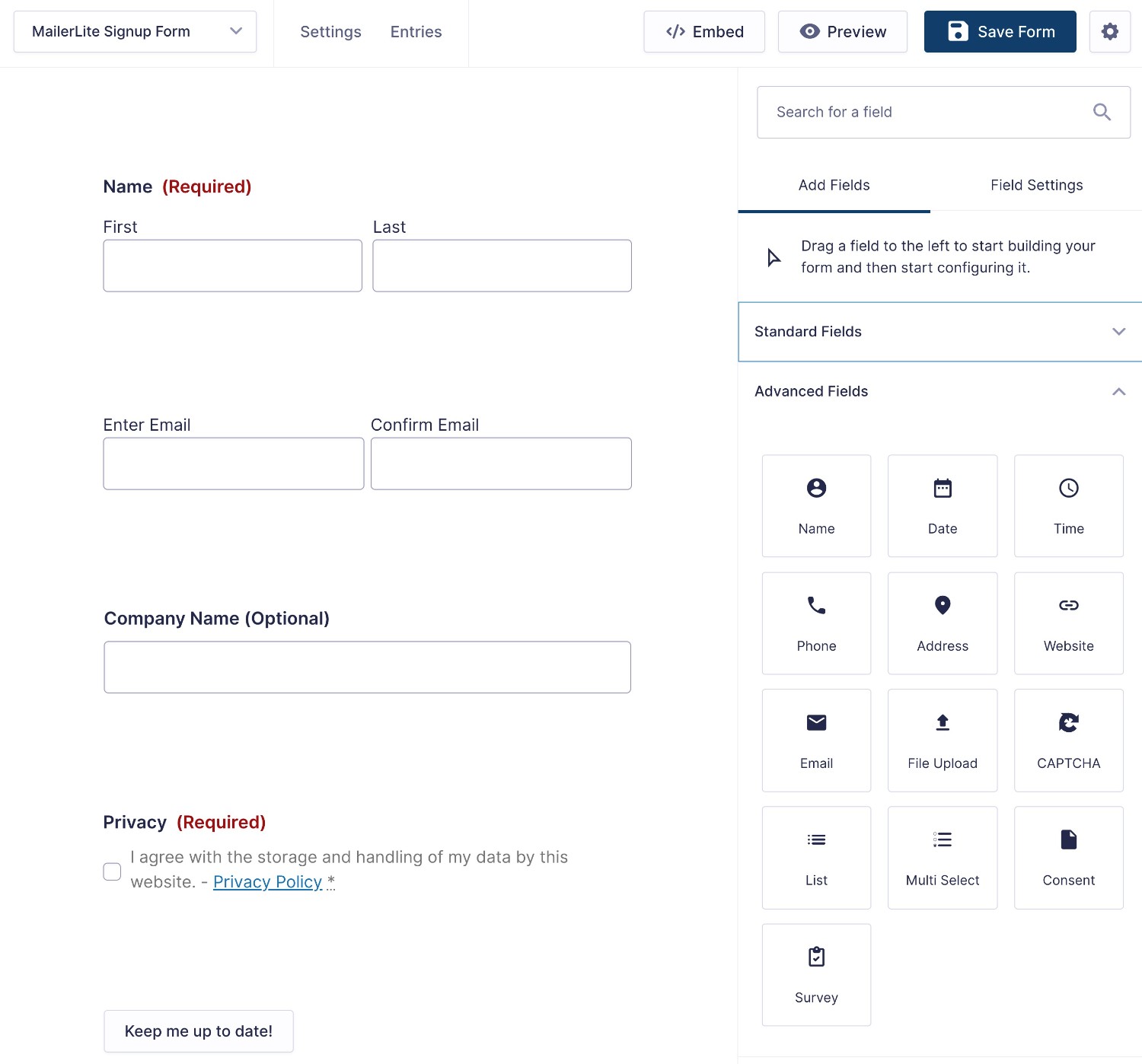 Create your Gravity Forms MailerLite newsletter signup form