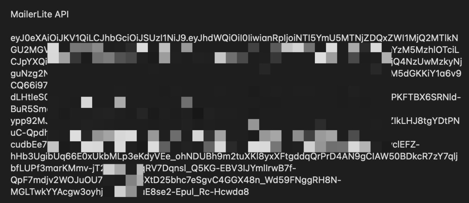 Example of the MailerLite API key