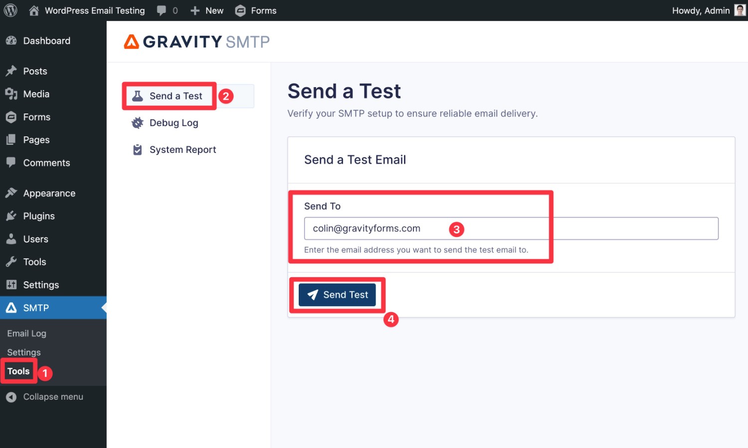 How to send a WordPress test email using Gravity SMTP