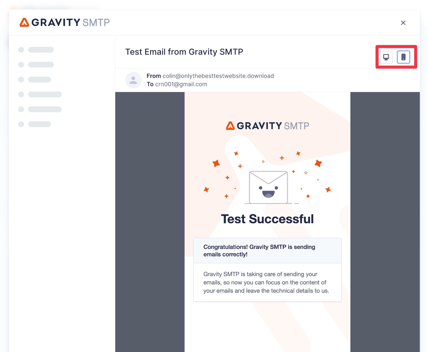 Gravity SMTP mobile content preview