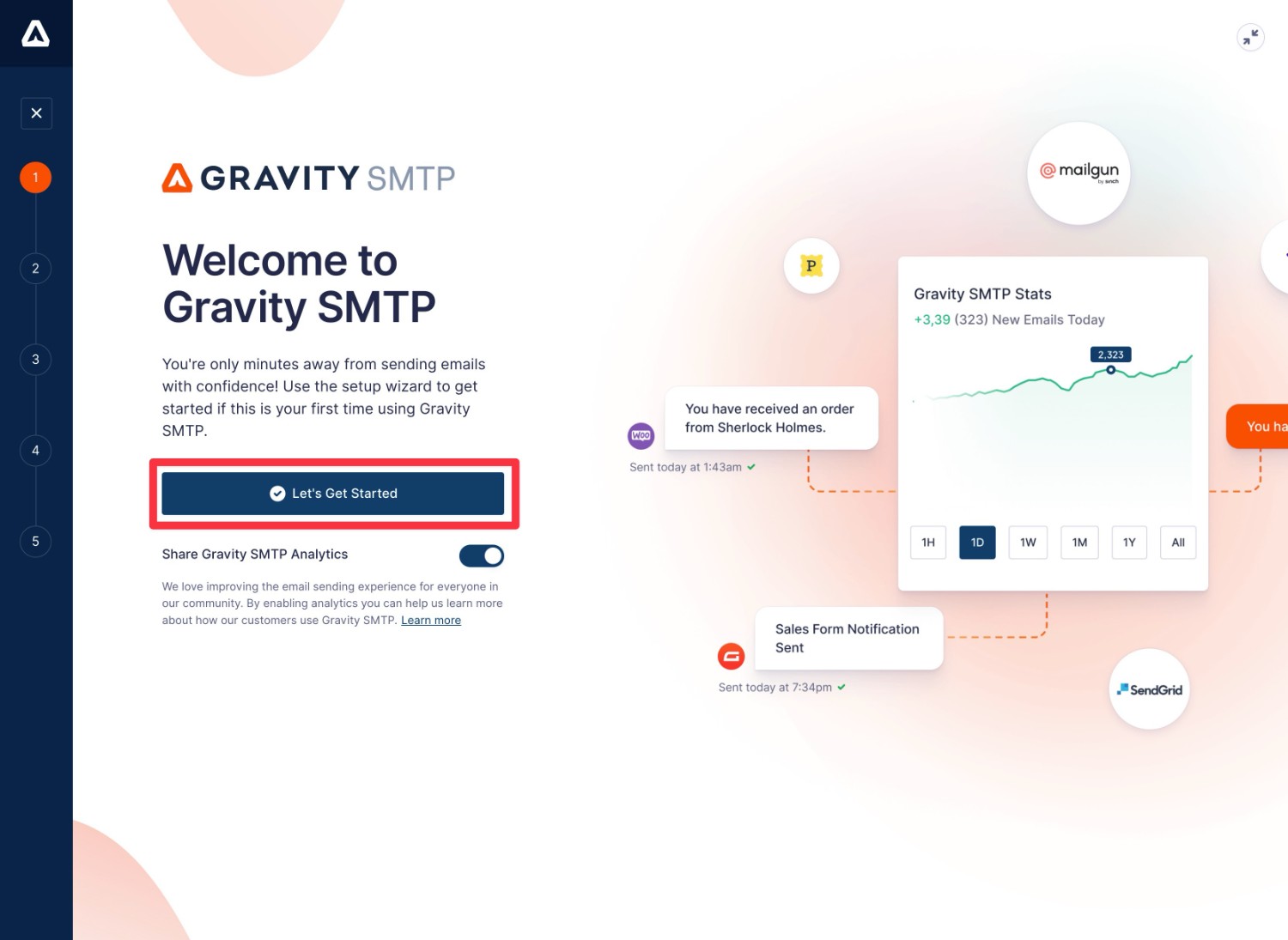 Launch the Gravity SMTP setup wizard