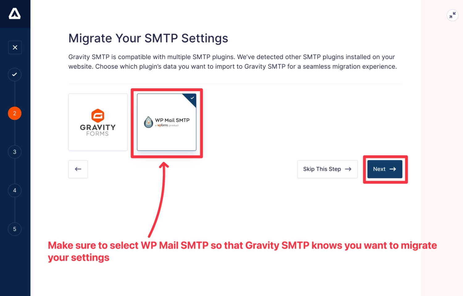 Choose to migrate from WP Mail SMTP