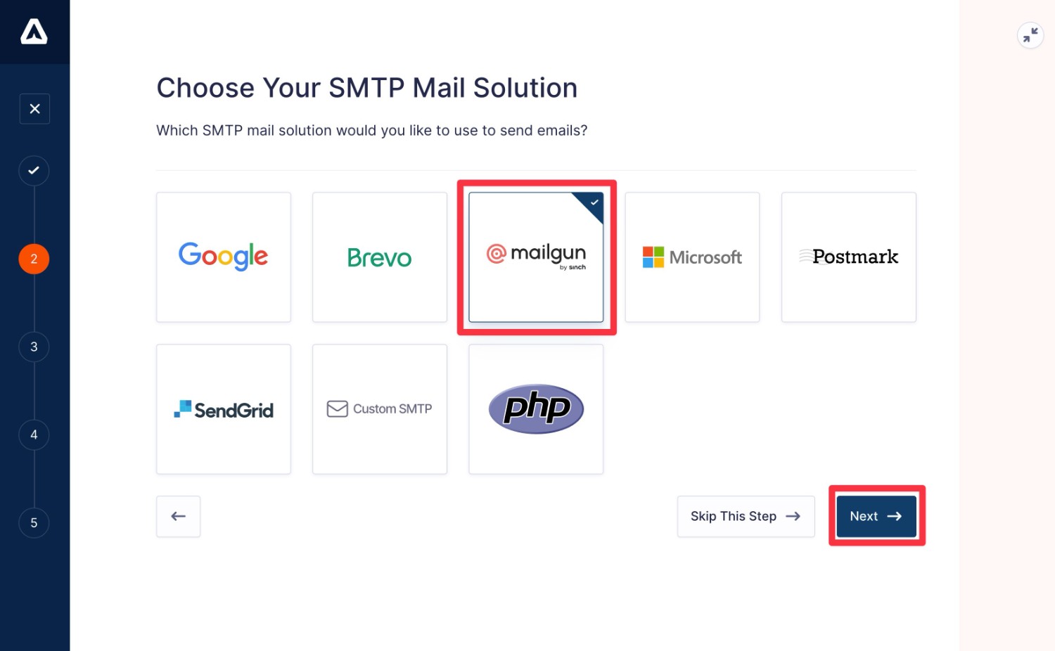 Choose your email sending service