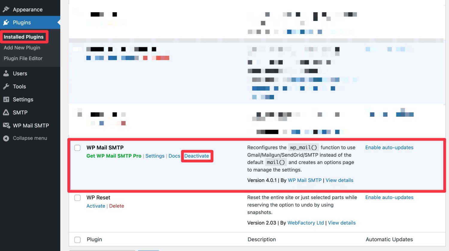 Deactivate the WP Mail SMTP plugin