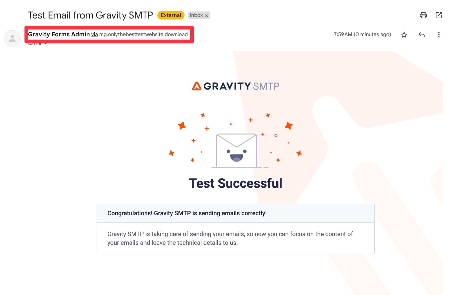 Gravity SMTP test email