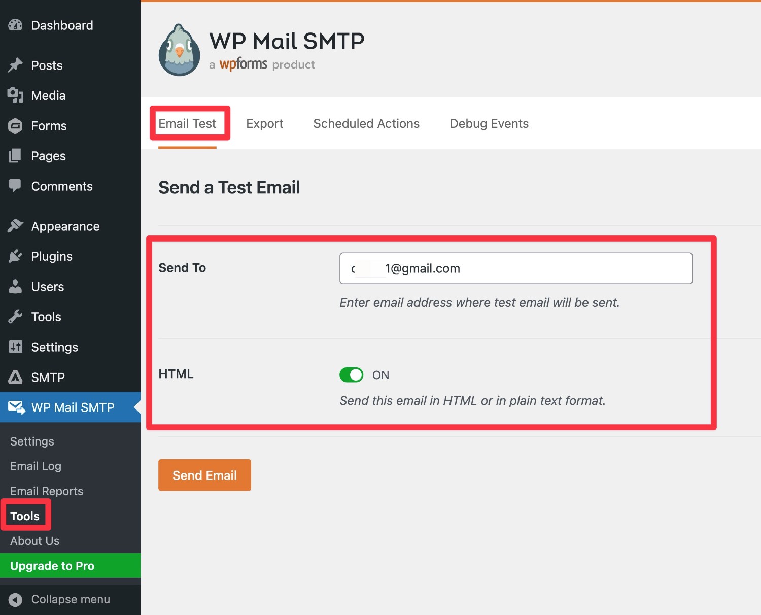 WP Mail SMTP testing tool