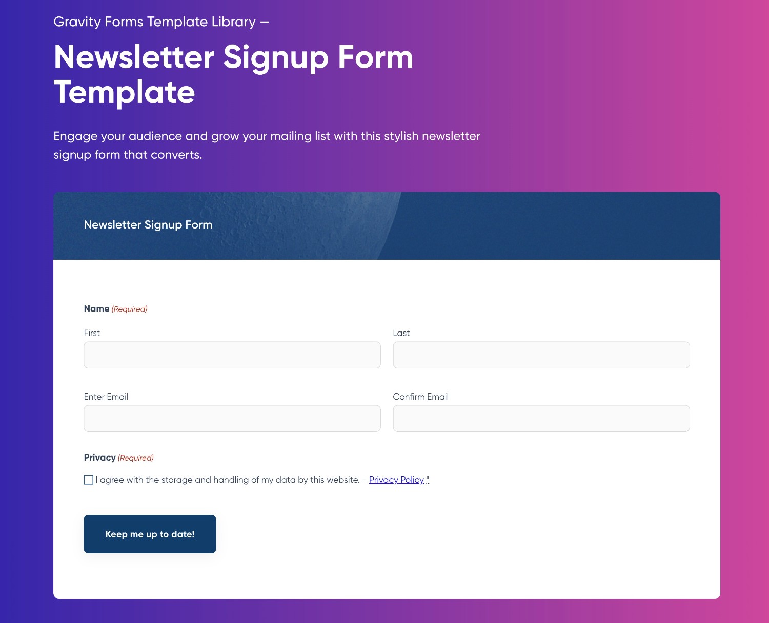 Gravity Forms email subscribe template