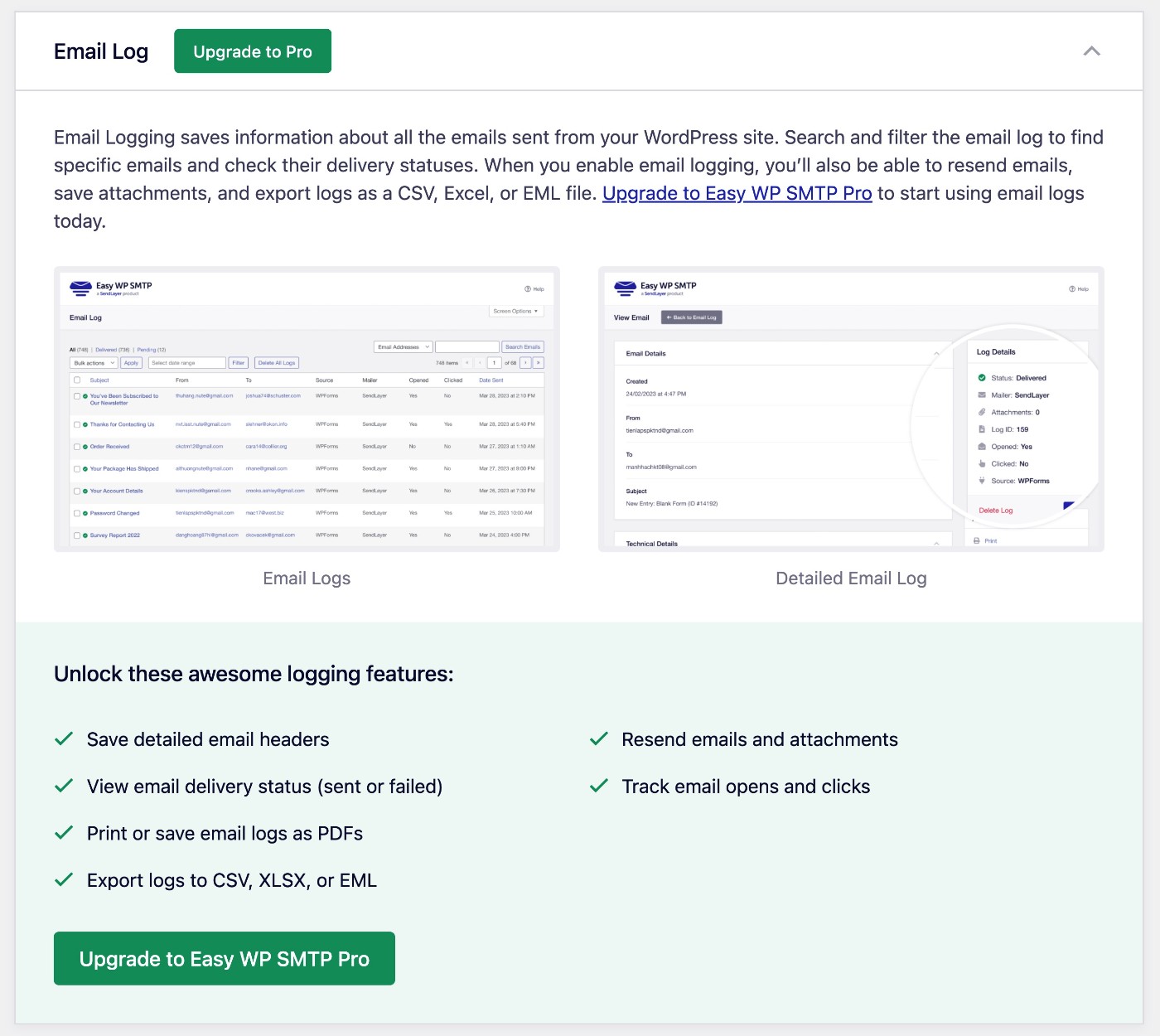 Easy WP SMTP email logging