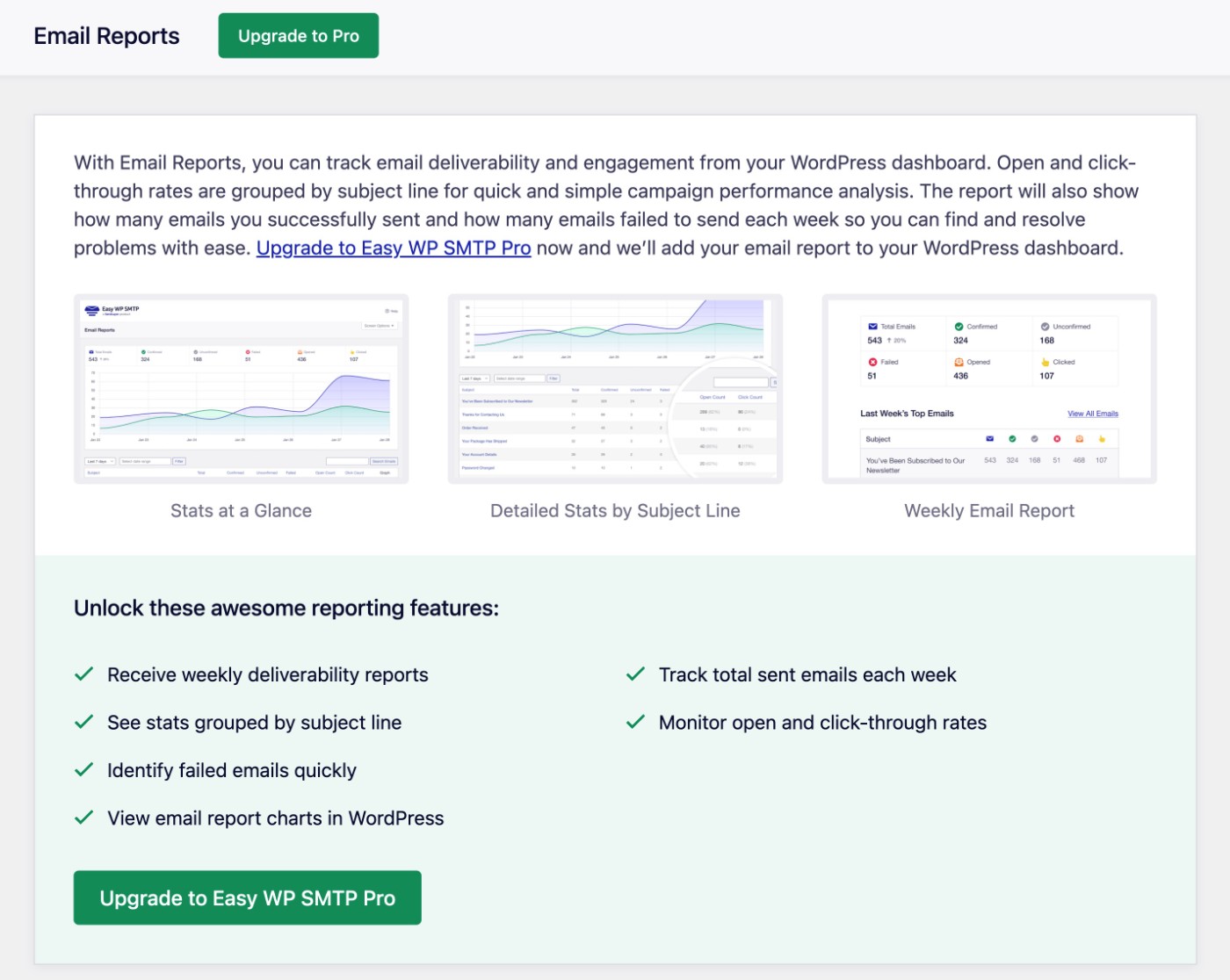 Easy WP SMTP report dashboard