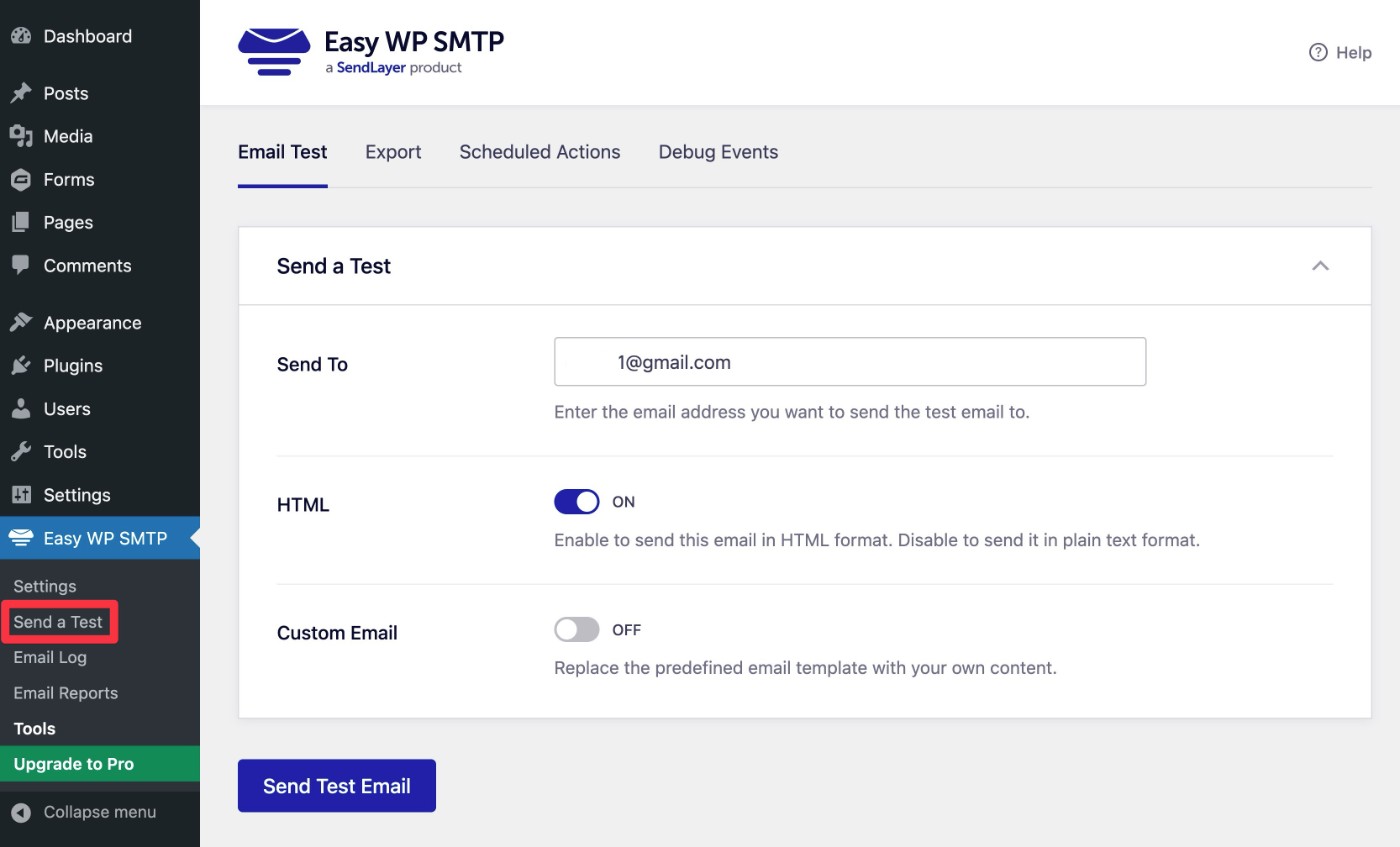 Easy WP SMTP email testing tool