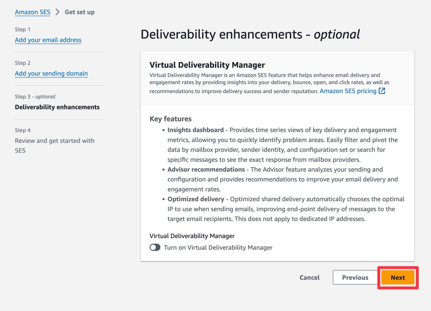 Optional deliverability manager