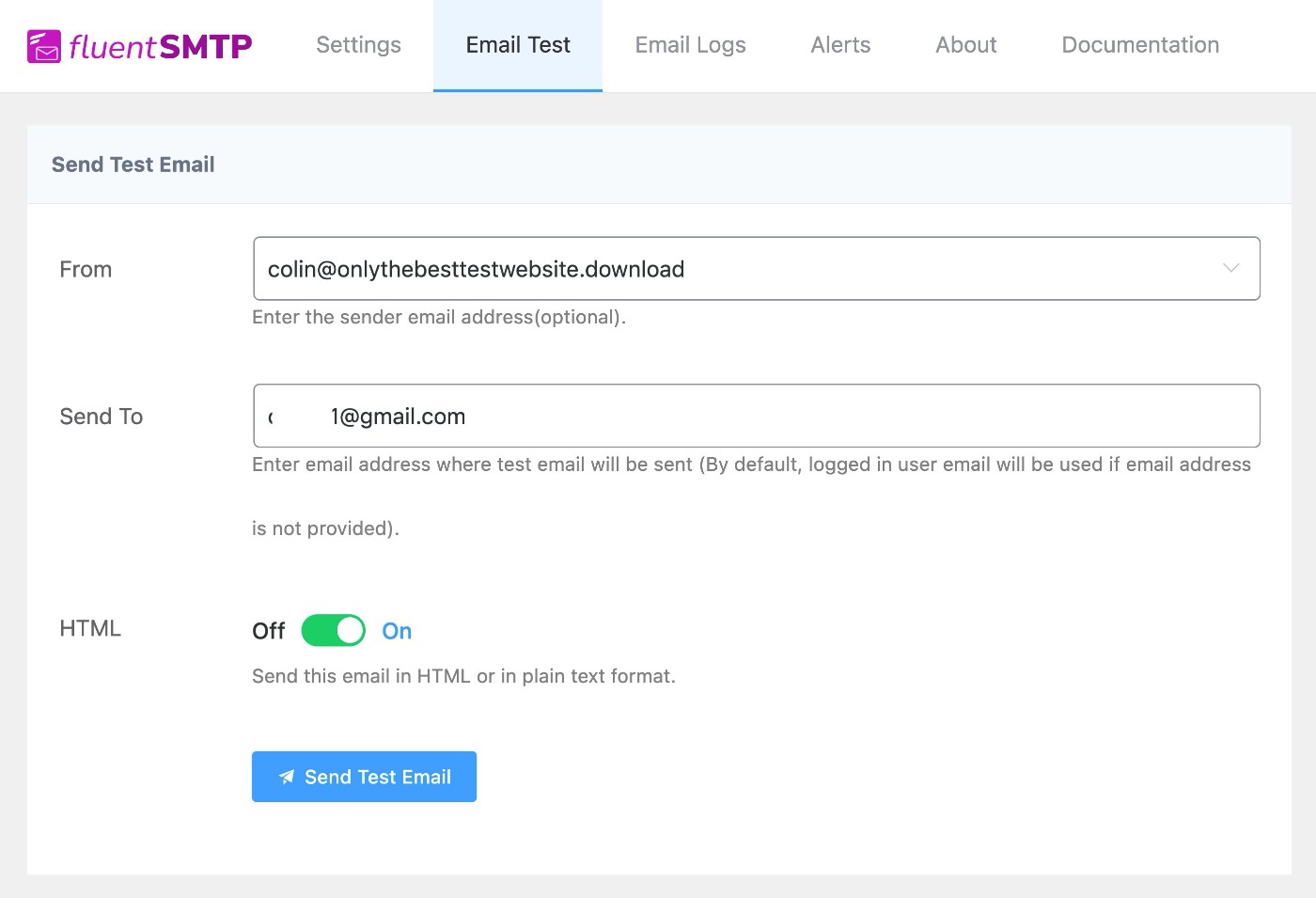 FluentSMTP email testing tool