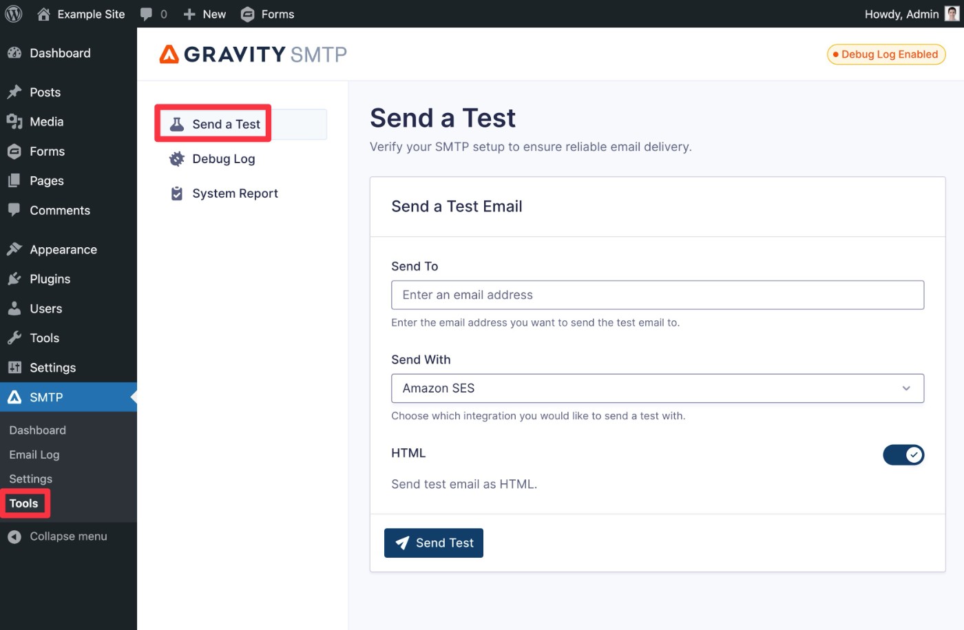 Gravity SMTP email testing tool