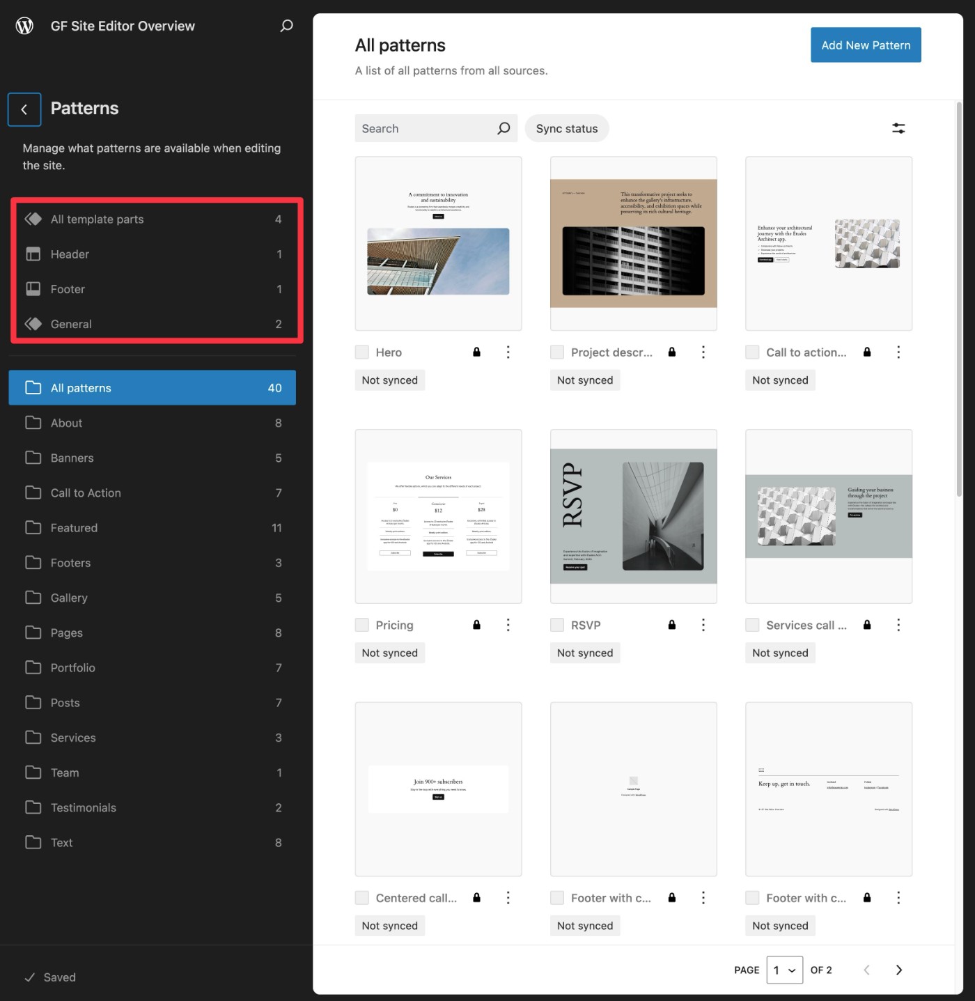 Site Editor patterns