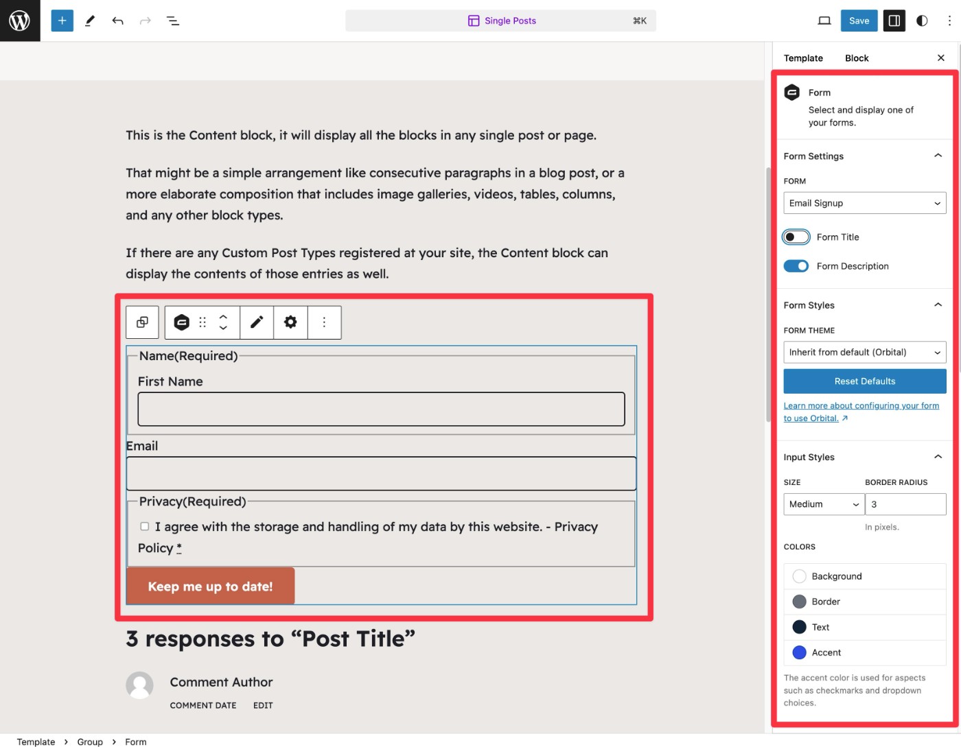 Adding a form to template