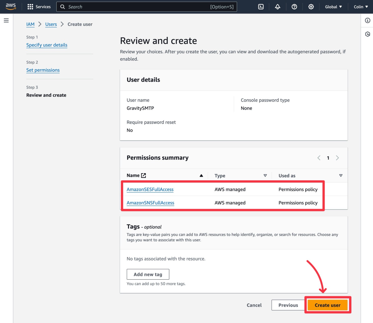 Verify IAM user details