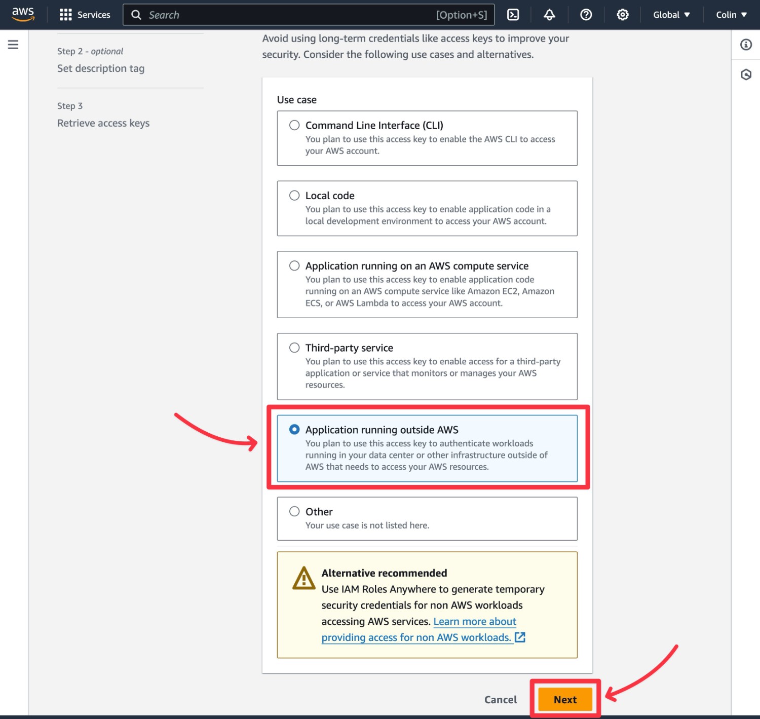 Configure Access keys